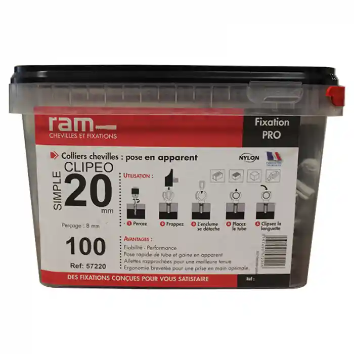 100 CLIPEO simple gris – Fixation pour tube IRL Ø20 – Ram Promotion Saisonnière