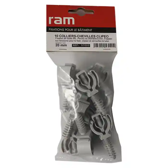 Expédié Aujourd'hui 10 CLIPEO simple gris - Fixation pour tube IRL Ø20 - Ram