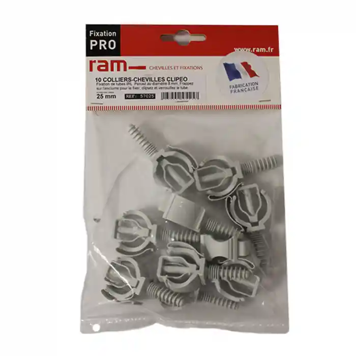 10 CLIPEO simple gris – Fixation pour tube IRL Ø25 – Ram Achat Immédiat