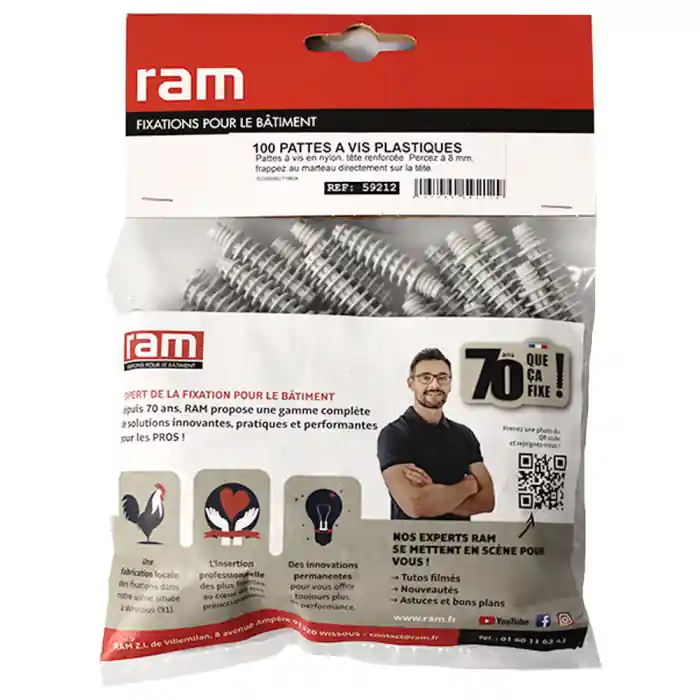 100 pattes à vis Ø8 mm pour collier RAMTUBE Seulement Aujourd&rsquo;hui