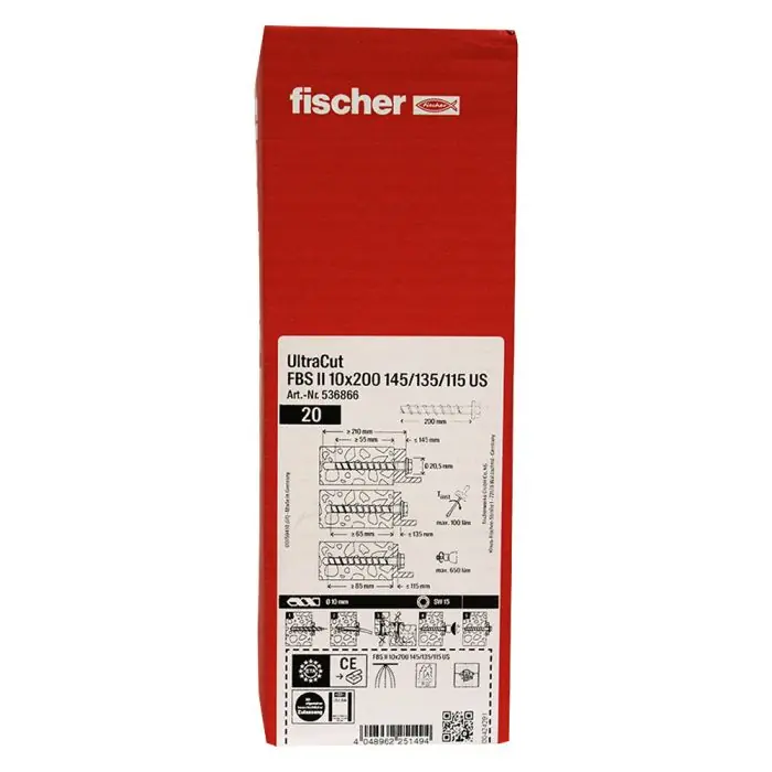 Prix Promo 20 vis béton ULTRACUT FBS II Ø10 x 200 mm - Tête hexagonale - Fischer
