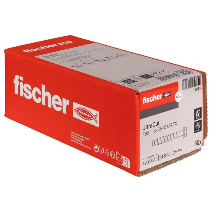 Réduction 50 vis béton ULTRACUT FBS II Ø8 x 55 mm - Tête hexagonale + empreinte Torx - Fischer