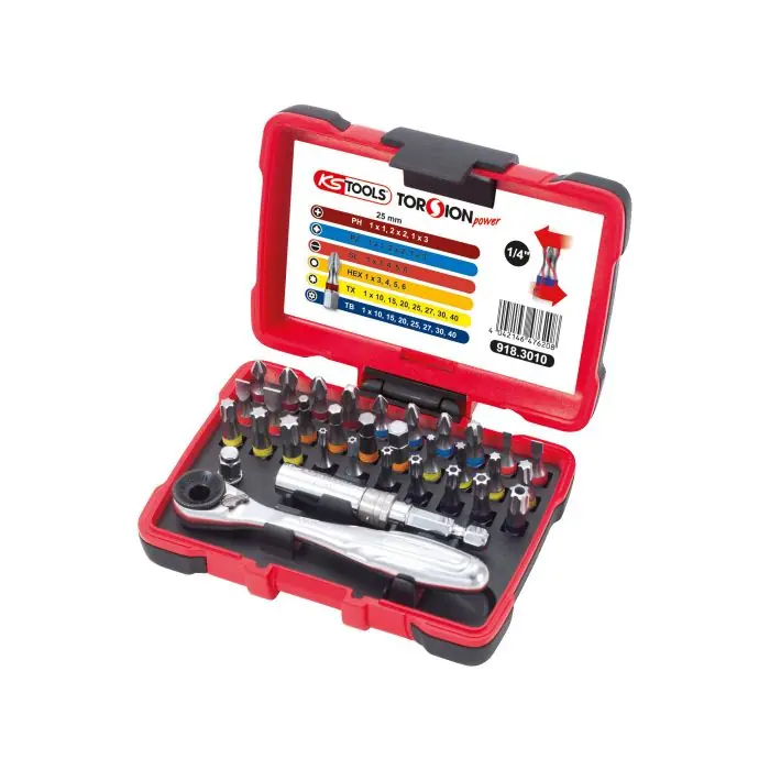 Usine Directe Coffret de 32 embouts de vissage 1/4‘‘ à code couleur TORSIONPOWER – KS Tools