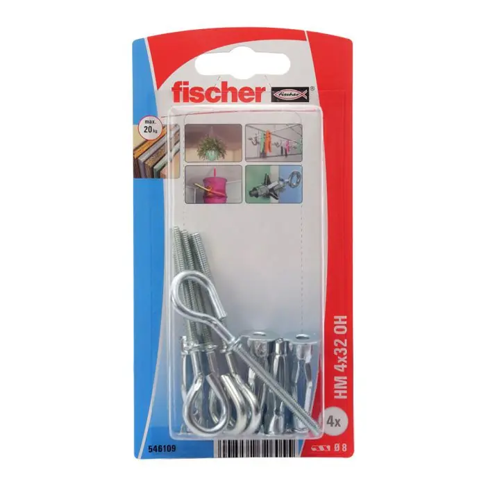 4 chevilles métalliques HM Ø4 x 32 mm + 4 pitons Ø4 mm - Fischer Nouveauté