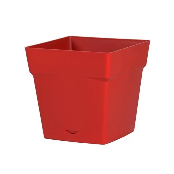 Promotion Saisonnière Pot de fleur Toscane avec soucoupe 17,4x17,4x17cm carré - 3,4L - Rouge Rubis