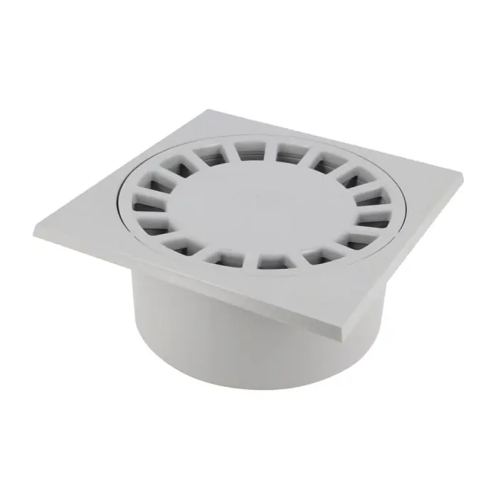 Dernier Modèle Siphon de cour 20x20cm Sorties Mâle Ø80 - Femelle Ø90 - Gris clair - Nicoll