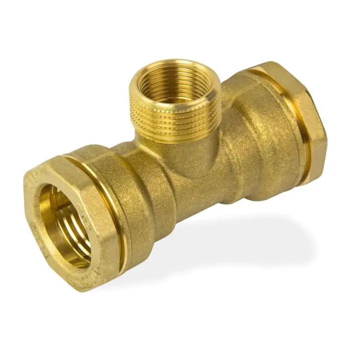 Dernière Chance Té égal 90° DECA laiton tube PE Ø63 - Double filetage au centre - femelle 1"1/2 (40/49) - mâle 2" (50/60) - Sferaco