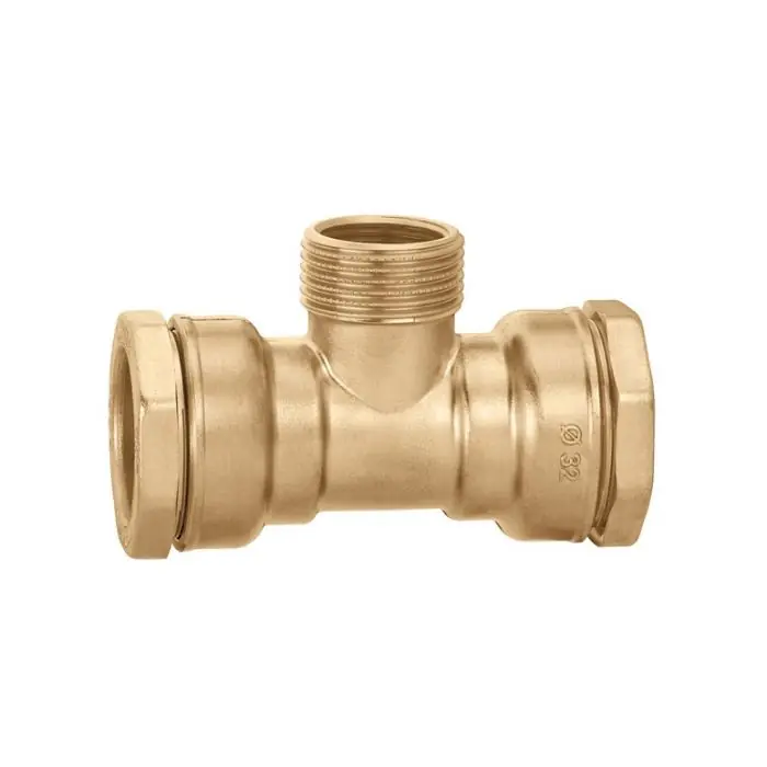 Té égal 90° DECA laiton tube PE Ø90 - Double filetage au centre - femelle 2" (50/60) - mâle 2"1/2 (66/76) - Sferaco Expédition Rapide