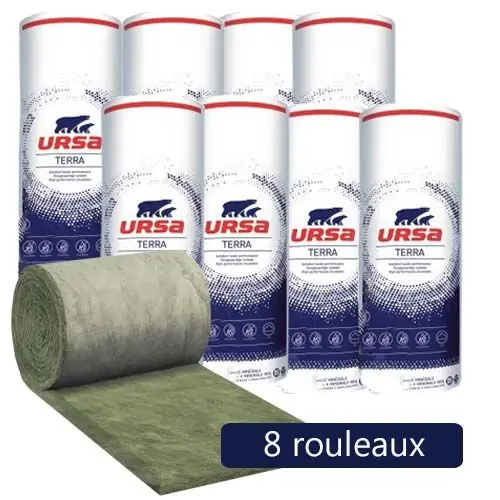 8 rouleaux laine de verre URSACOUSTIC TERRA nue – Ep. 60mm – 86,40m² – R 1.5 Expédié Aujourd&rsquo;hui