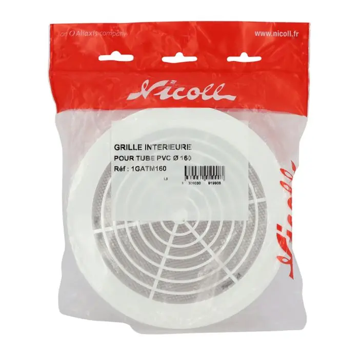 Grille de ventilation ronde Ø180 avec moustiquaire pour tube Ø160 - Nicoll Réduction