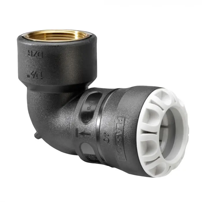 Prix Cassé Coude 90° encliquetable PEHD Ø40 - Laiton femelle 1"1/2 (40/49) - Série 1 - Plasson