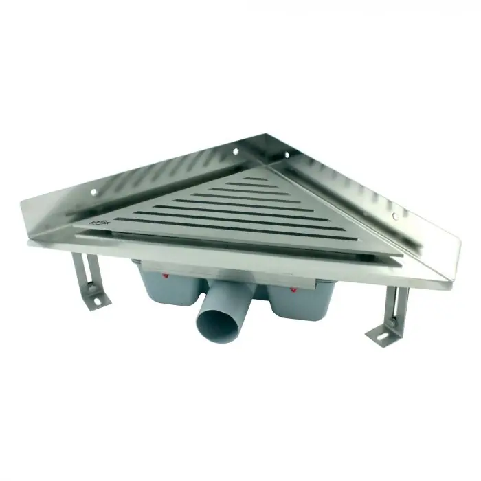 Usine Directe Caniveau d‘angle Solusec pour douche – Grille inox 270×382 mm