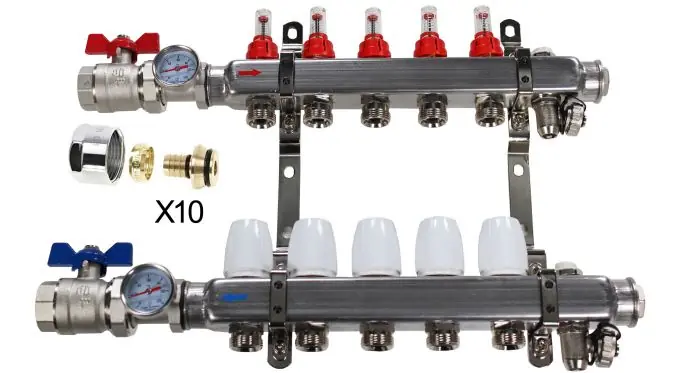 Seulement Aujourd'hui Kit Collecteur INOX 1" PCBT - 5 départs mâle 3/4" + 10 raccords eurocone multicouche 16x2,0