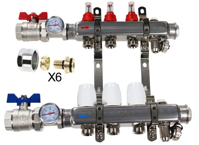 Prix Réduit Kit Collecteur INOX 1" PCBT - 3 départs mâle 3/4" + 6 raccords eurocone PER 16x1,5