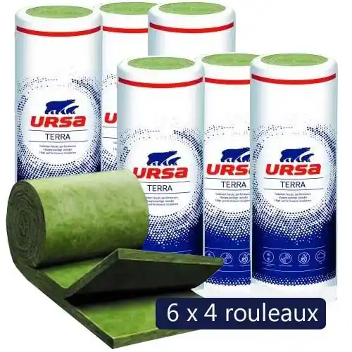 6 paquets de 4 rouleaux laine de verre URSACOUSTIC TWIN R TERRA – Ep. 45mm – 116,64m² – R 1.10 Marque