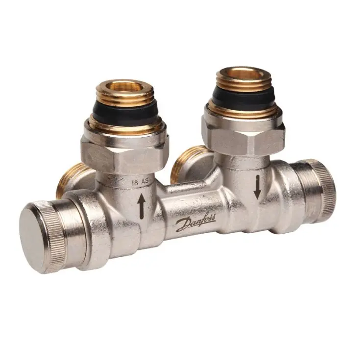 Répartiteur auto-équilibrant RLV-KDV pour radiateur Femelle 1/2&Prime; (15/21) mural entrée gauche – raccordement Mâle 3/4&Prime; (20/27) – Danfoss Réduction