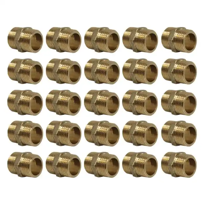 Lot de 25 Mamelons Laiton Égal mâle/mâle 1/2&Prime; (15/21) – Arcanaute Pas Cher