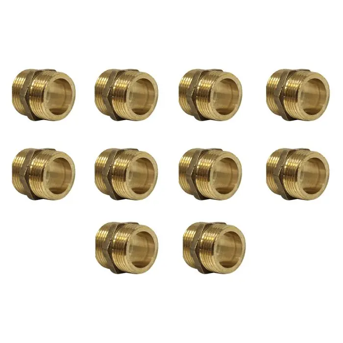 Lot de 10 Mamelons Laiton Égal mâle/mâle 3/4" (20/27) Joint Plat- Arcanaute Satisfait Ou Remboursé