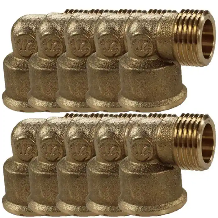 Lot de 10 Coudes Laiton Mâle/Femelle 1/2" (15/21) - Arcanaute Usine Directe