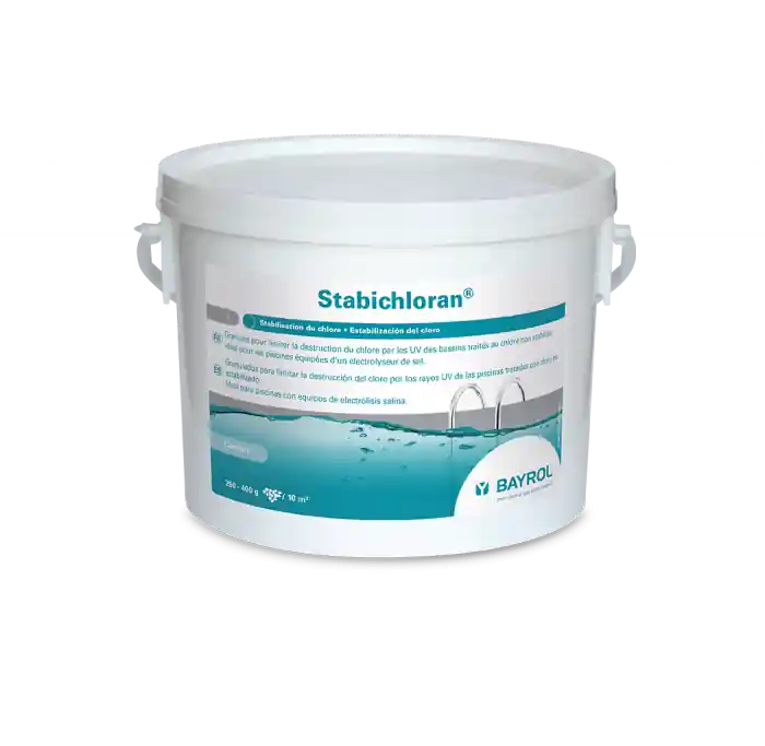 Seau de 3kg de granulés de stabilisant Stabichloran® pour limiter la destruction du chlore piscine - Bayrol Prix Choc