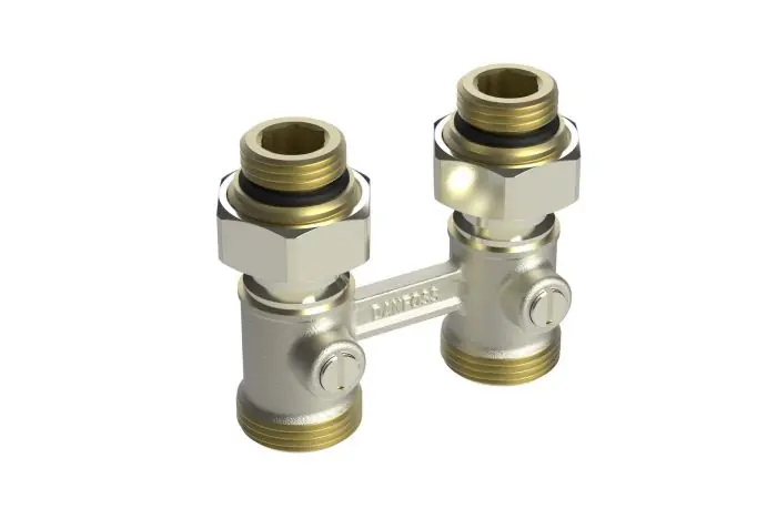 Répartiteur bitube RLV-KB par le sol droit pour radiateur Femelle 1/2‘‘ (15/21) - raccordement tuyauterie Mâle 3/4‘‘ (20/27) - Danfoss Produit De Marque