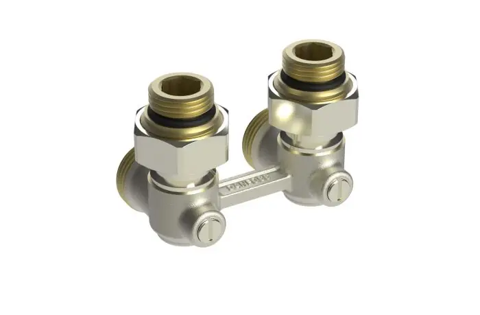 Usine Directe Répartiteur bitube RLV-KB mural équerre pour radiateur Femelle 1/2‘ (15/21)‘ - raccordement tuyauterie Mâle 3/4‘‘ (20/27) - Danfoss