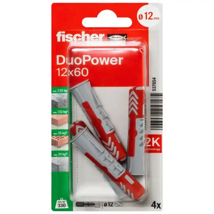 Blister de 4 chevilles universelles Duopower Ø12 x 60 mm - Fischer Nouveauté