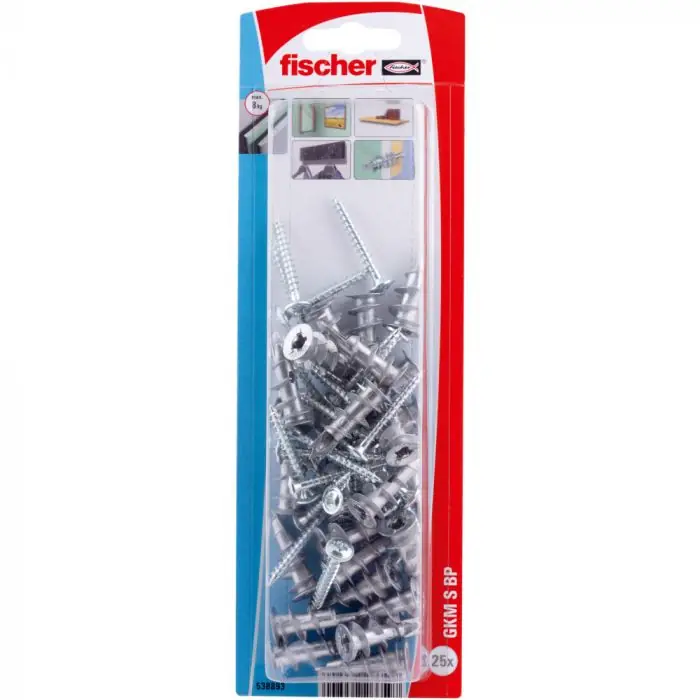 Blister de 25 chevilles métalliques auto-foreuses GKM pour plaque + vis tête ronde 4,5x35 - Fischer Commande En Gros