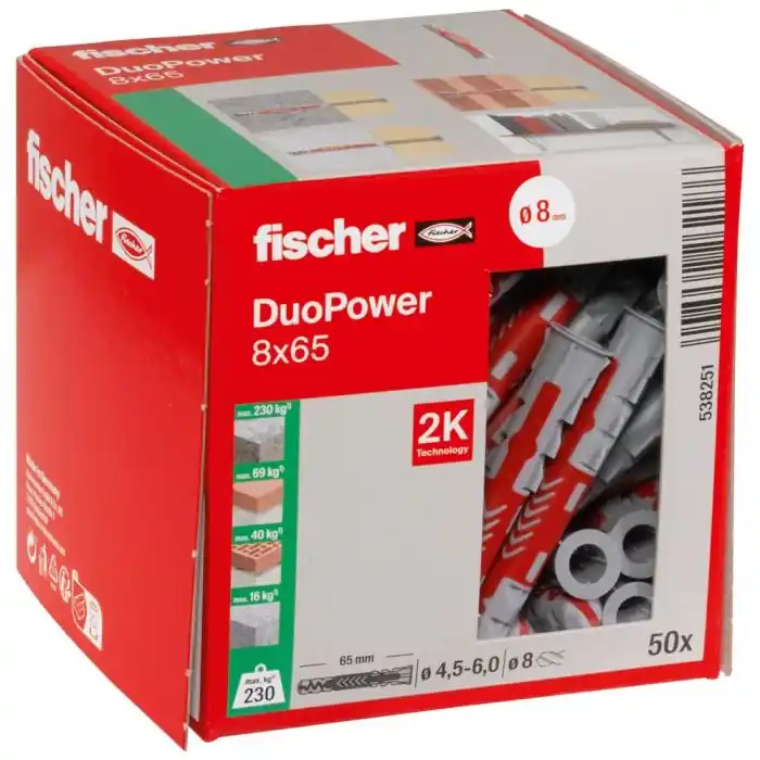 Nouvel Arrivage Boîte de 50 chevilles universelle Duopower Ø8 x 65 mm - Fischer