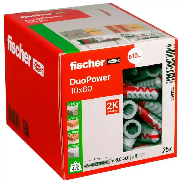 Acheter En Ligne Boîte de 25 chevilles universelle Duopower Ø10 x 80 mm - Fischer