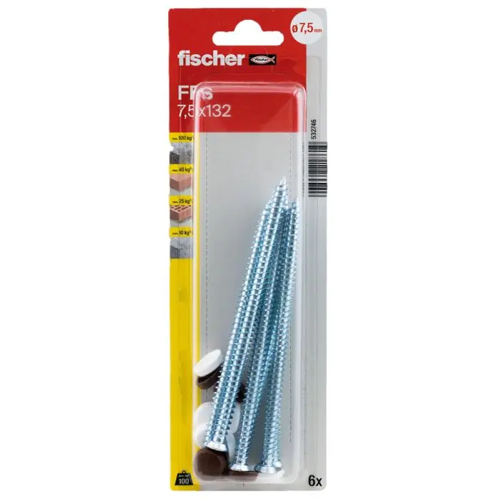 Meilleur Choix Blister de 6 vis pour menuiseries FFS 7,5 x 132 mm + capuchons blanc et brun foncé - Fischer