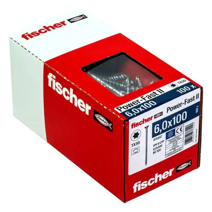 Top Vente 100 Vis Power-Fast FPF-II-CTP Ø6 x 100 mm, tête fraisée TX, filetage partiel – Fischer