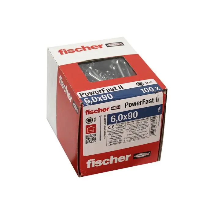 Promotion 100 Vis Power-Fast FPF-II-CTP Ø6 x 90 mm, tête fraisée TX, filetage partiel - Fischer