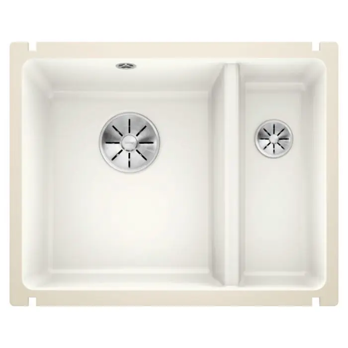 Dernière Chance Évier en céramique Subline 350/150-U – Sous-meuble de 60 cm – 567 x 456 x 185/130 mm – Blanc cristal – Vidage manuel – Blanco