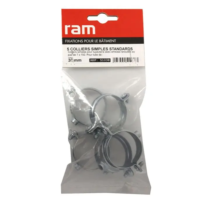 Super Prix Sachet de 5 colliers simple métallique pour tube Ø38 – Ram