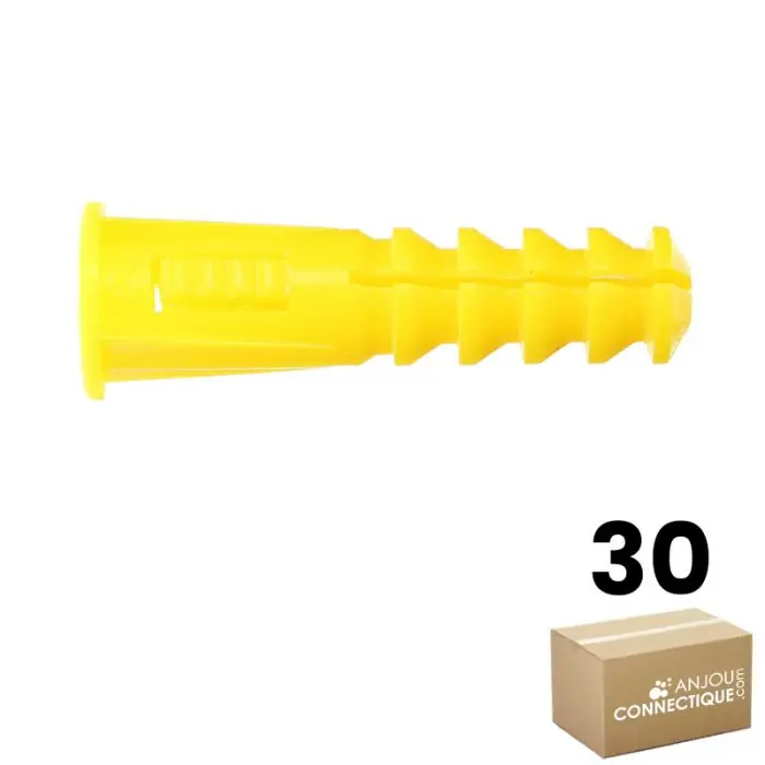 Sachet de 30 chevilles RC7 jaunes multimatériaux avec collerette - Ø7 mm - Longueur 30 mm - Ram Vente Directe