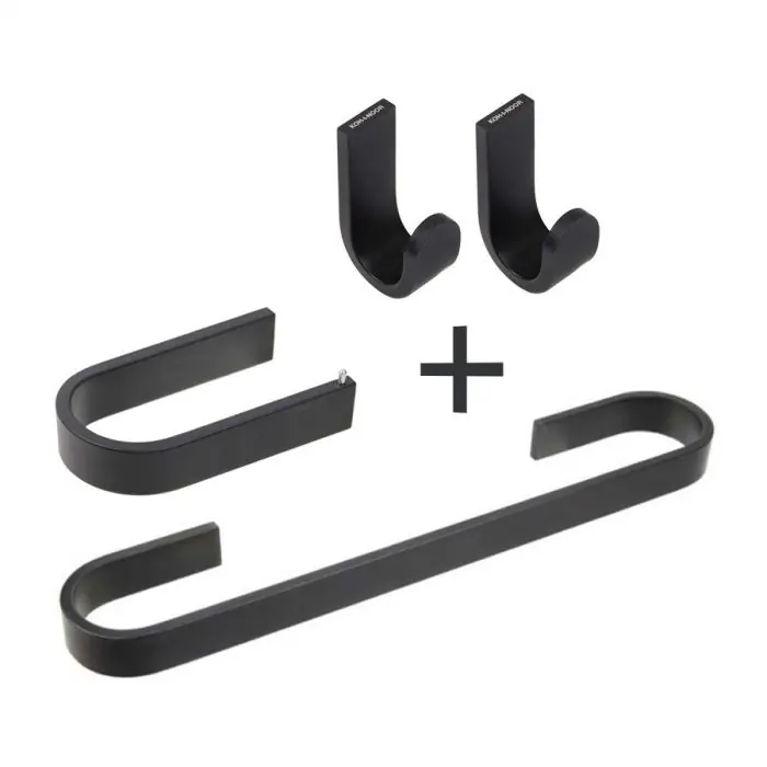 Kit de 4 accessoires salle de bain MATERIA en aluminium brillant éloxé noir – avec adhésif 3M – Koh-I-Noor Commander Maintenant