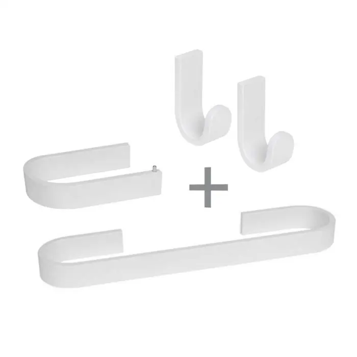 Expédié Aujourd&rsquo;hui Kit de 4 accessoires salle de bain MATERIA en aluminium brillant éloxé blanc – avec adhésif 3M – Koh-I-Noor