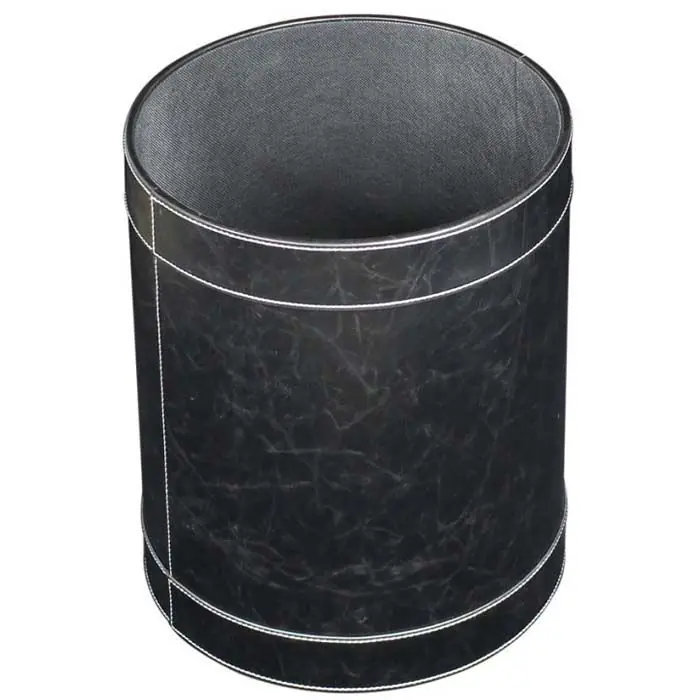 Vente Directe Poubelle salle de bain Vintage en eco-cuir fait main Ø23 x h30 cm – noir – Koh-I-Noor