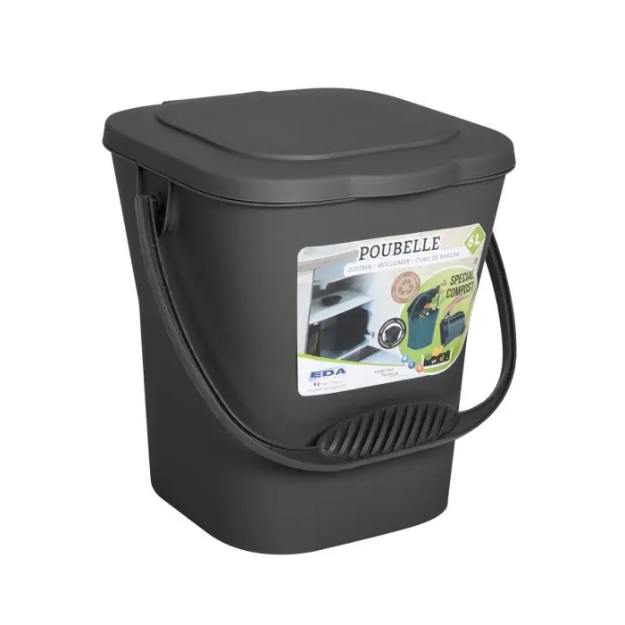 Acheter Direct Seau à compost avec couvercle – 24,8 x 23,8 x 24,3 cm – 6 Litres – Gris anthracite – EDA