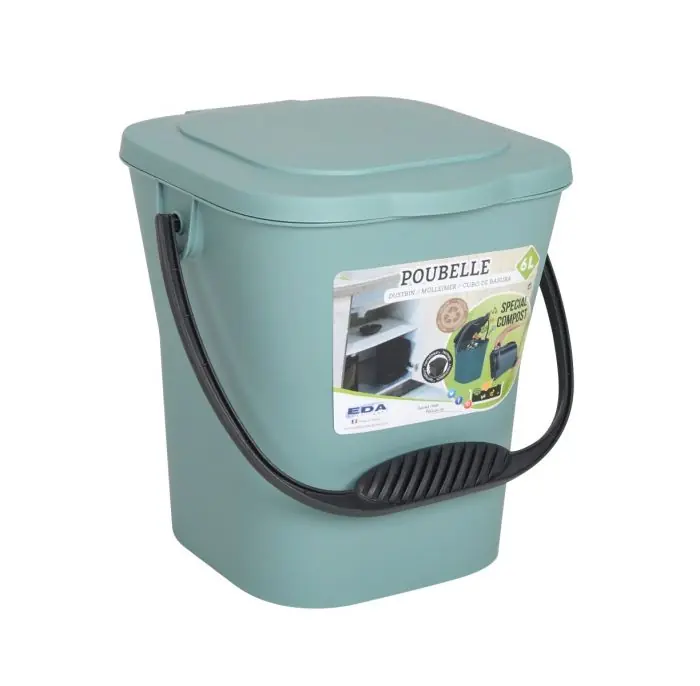 Seau à compost avec couvercle – 24,8 x 23,8 x 24,3cm – 6 Litres – Vert eucalyptus – EDA Achat Immédiat