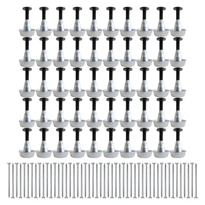 Lot de 50 supports de rail réglable 30/60 mm SIXBOX + 50 vis bois Ø5,0×80 tête fraisée TX – Sixbox Paiement Sécurisé