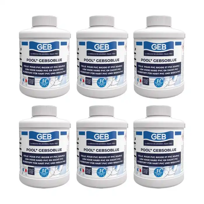 Certifié Lot de 6 Colles spéciales piscine GEBSOBLUE – Collage 1h – 250 ml – GEB