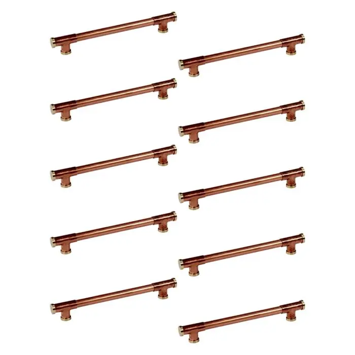 Satisfait Ou Remboursé Lot de 10 Poignées Laiton en cuivre industrielle "Té" - Entraxe 492 mm - Ø14 - Arcanaute