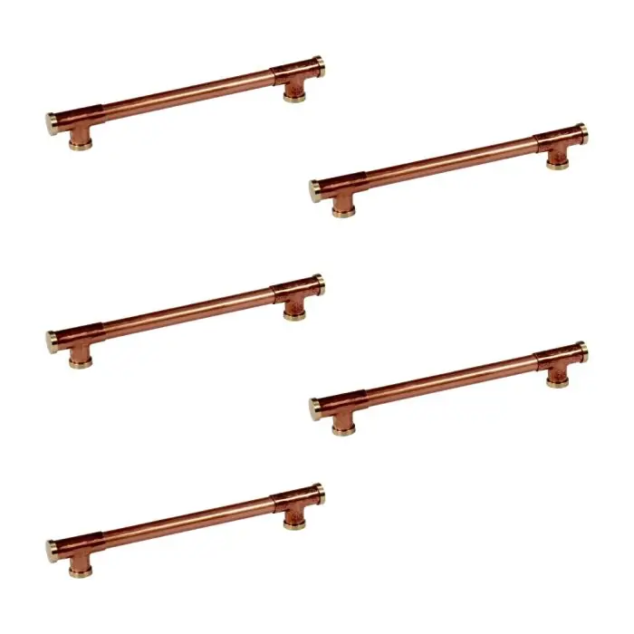 Solde Lot de 5 Poignées de meuble cuivre "Industriel Té" - Entraxe 128 mm - Ø12 - Arcanaute