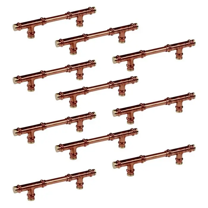 Lot de 10 Poignées de meuble cuivre "Vintage-Rétro Té" - Entraxe 330 mm - Ø12 - Arcanaute Solde