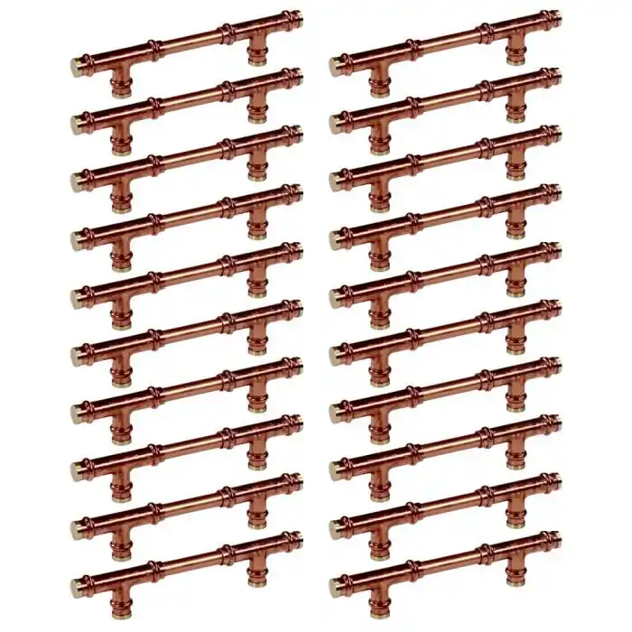 Certifié Lot de 20 Poignées de meuble cuivre "Vintage-Rétro Té" - Entraxe 330 mm - Ø12 - Arcanaute