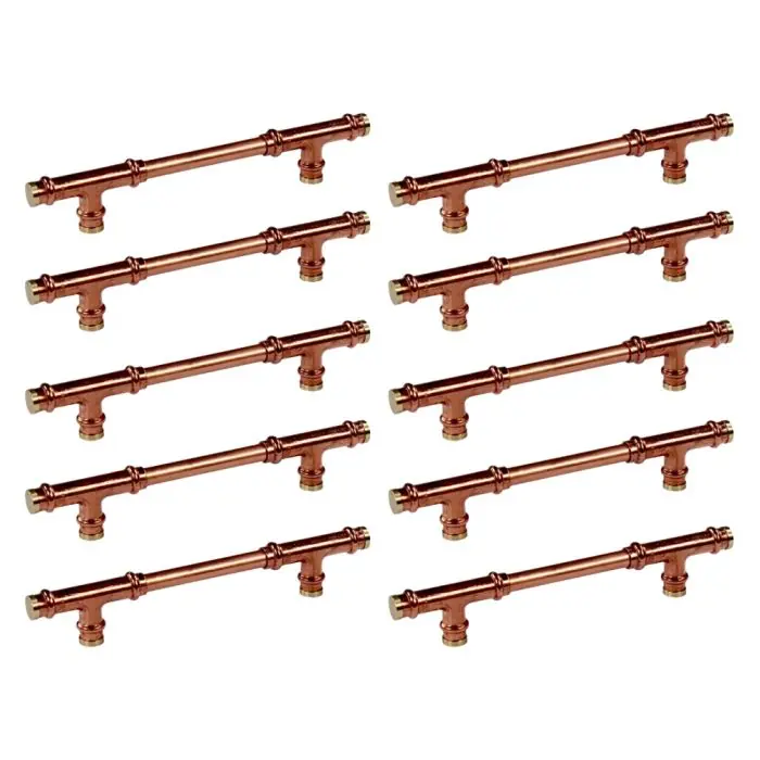 Lot de 10 Poignées de meuble cuivre "Vintage-Rétro Té" - Entraxe 160 mm - Ø12 mm - Arcanaute Nouvelle Collection