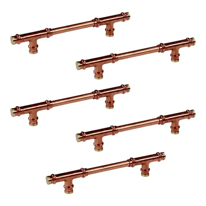 Promotion Saisonnière Lot de 5 Poignées de meuble cuivre "Vintage-Rétro Té" - Entraxe 160 mm - Ø12 mm - Arcanaute
