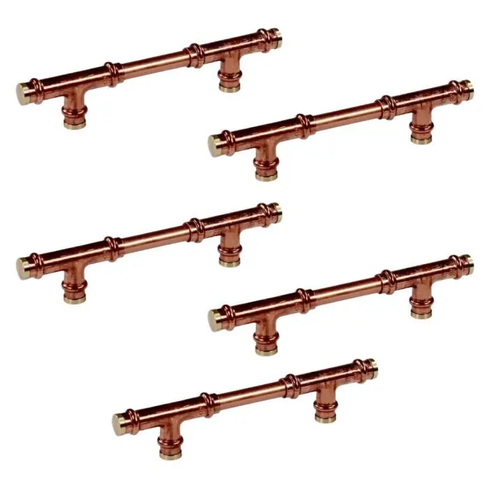 Lot de 5 Poignées de meuble cuivre "Vintage-Rétro Té" - Entraxe 330 mm - Ø12 - Arcanaute Promotion
